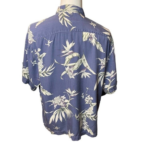 Tommy Bahama Silk Camp Shirt Wood Buttons Blue Floral Men's Size Large Hawaiian - Picture 4 of 9